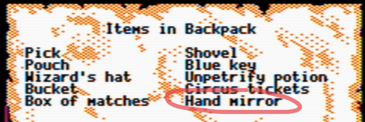 Character inventory with the hand mirror miraculously in it.